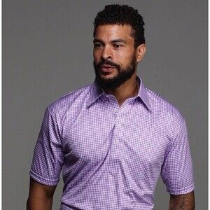 Collars & Co Polo Shirt Mens Large Purple Gingham Dress Collar Preppy Office NEW